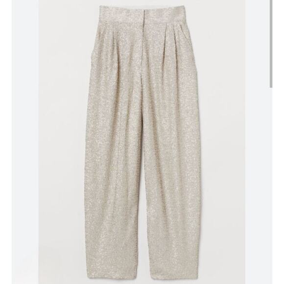 H&M Matte Sequin Beige Champaign Paper Bag Pants Sz. 6. - Picture 1 of 10
